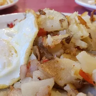 O'Brian potatoes with overeasy eggs