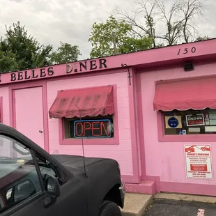 a pink building