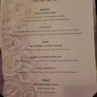 Valentines Experience Menu