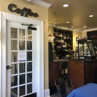 the entrance to the coffee shop