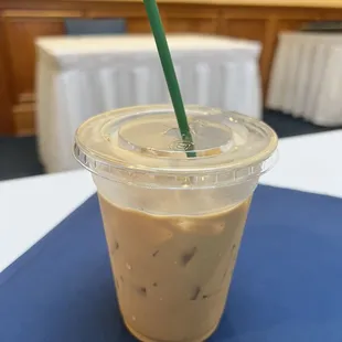 Iced toffee nut latte breve with an extra shot of