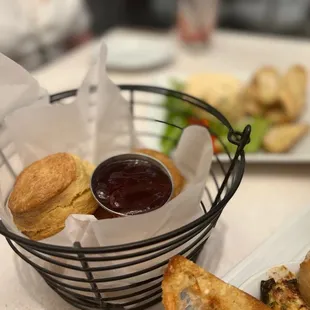 Biscuits with cinnamon honey butter &amp; jam