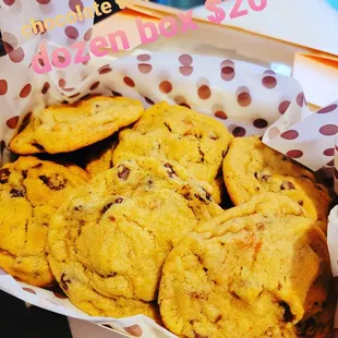 Chocolate toffee caramel cookies available in Pearl boxes, regular dozen and jumbo. Most popular flavor