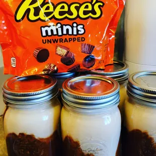 Peanut butter cup milk from our Liquid Gold line. All milks are vegan friendly made with almond milk or plant based milk...so decadent