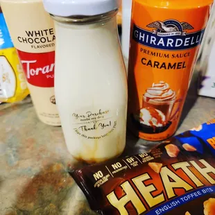 Signature liquid Gold dessert milk! White Chocolate toffee caramel. Available in Ruby $7 Emerald $8 and diamond $10