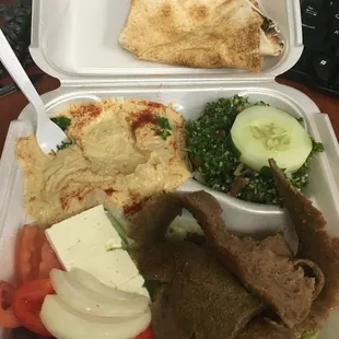 (32) GYROS, HUMMUS, TABBOULI, FETA CHEESE, OLIVES $11.00