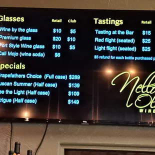 Tasting menu as of 7/29/23