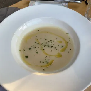 Celery root soup with truffle oil and chives