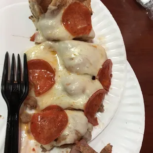 Nice guy cut a pizza slice in half and then in pieces for our daughter!