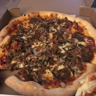 Hands down best pizza in the area- this was a  mushroom, meatball, and Italian sausage....