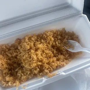 rice in a styrofoam container