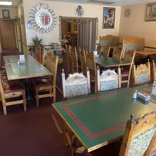 tables and chairs in a restaurant