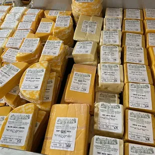 a display of cheeses