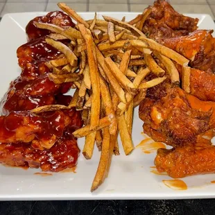 Wing Sampler with 4 sauces and fries or chips