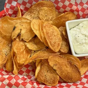 Homemade chips and french onion dip