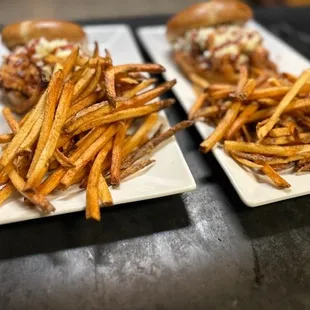 BBQ pork sandwiches with fresh cut fries