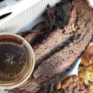 The brisket/ sauce on the side.