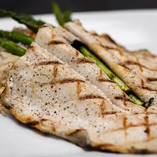 Rainbow Trout, rice and asparagus