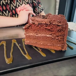 a piece of chocolate cake on a plate