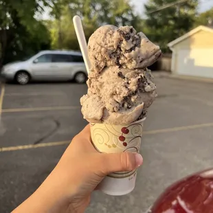 a hand holding a scoop of ice cream