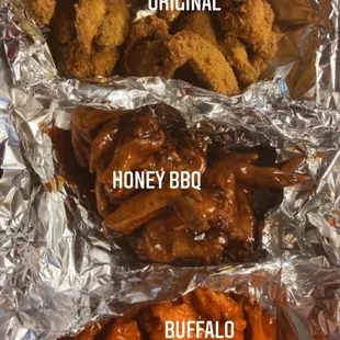 a variety of chicken wings and buffalo wings