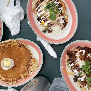 Pancakes and huevous Rancheros