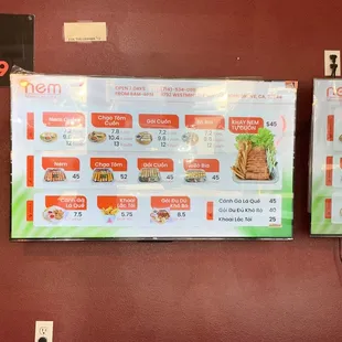 menus on the wall of a restaurant