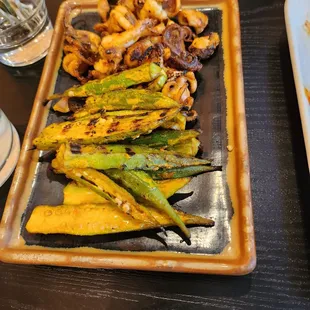 Grilled octopus and okra