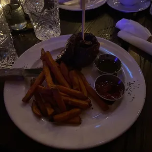 Skirt steak with sweet potato fries