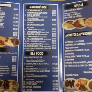Menu. Prices are not accurate.