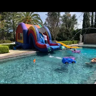 Water slide incorporate it right dive in into the pool