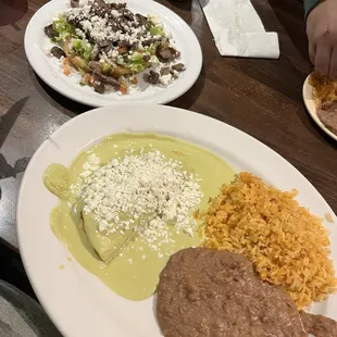 Combination plate green enchilada and beef sope