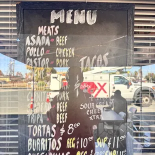 a menu in a window