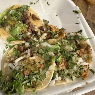 Carne asada taco, Tripas taco and chicken taco