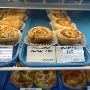 a variety of mini pizzas