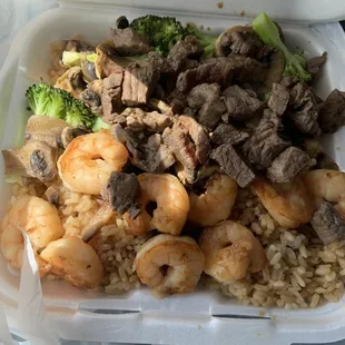 Hibachi steak Hibachi Chicken and Shrimp steak too dine! Maybe ask for rare!