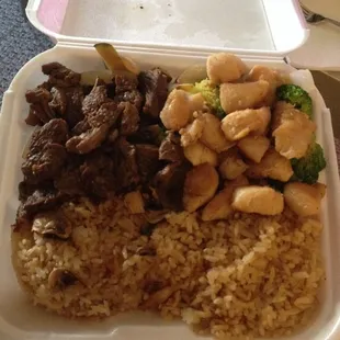 Hibachi chicken and steak to go.  Yummy!