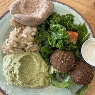 Pick 4 Plate - Cilantro Jalapeno Hummus, kale salad, cauliflower, Falafel