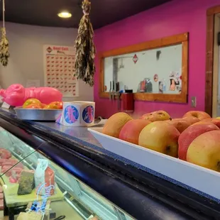 a display of apples in a store