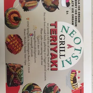 sushi and sashimi, menu