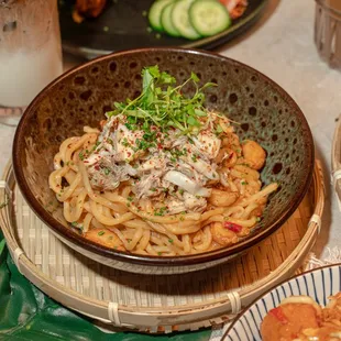 Salted Egg Yolk Pasta with Crab
