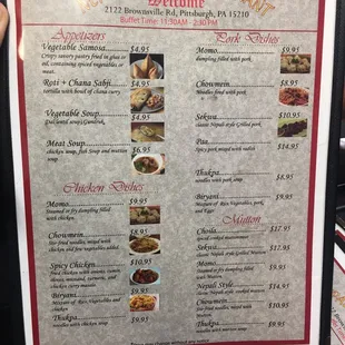 the menu for the restaurant