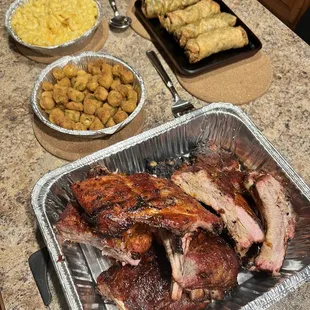 Mac N Cheese, Soul Roll, Fried Okra and my ribs!!