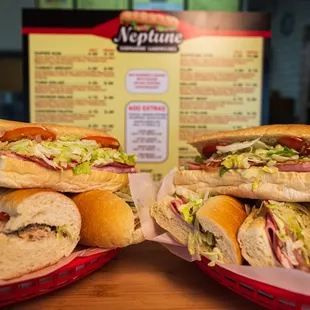two sandwiches on a table