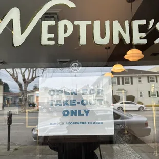 Open for take out only - Dining reopening in 2023