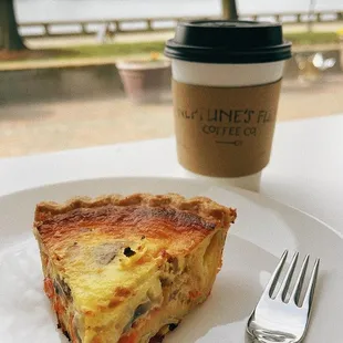 Veggie quiche with mocha latte