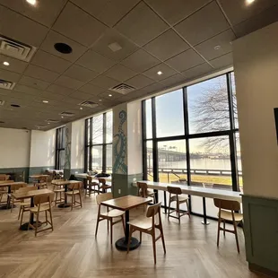 empty tables and chairs