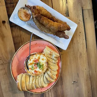 Crab dip - delish, catfish appetizer - so good with the sauce