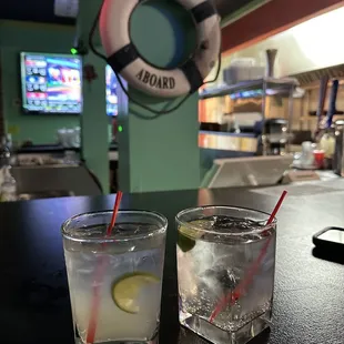 two drinks on a bar