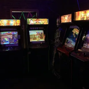 The fighting game corner. Marvel vs Capcom 2, Street Fighter III: Third Strike, Street Fighter Alpha 3, and Tekken 3.